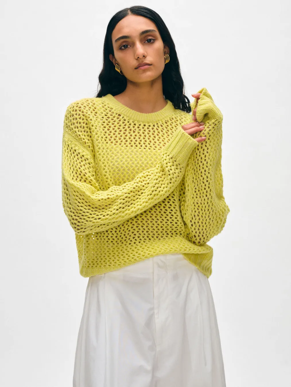 cashmere marled mesh crewneck