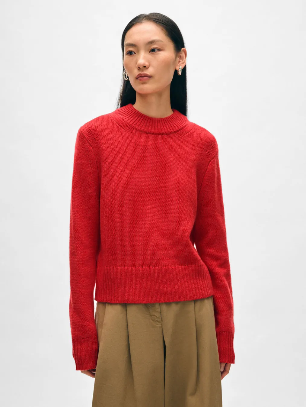 cashmere wide rib trim crewneck