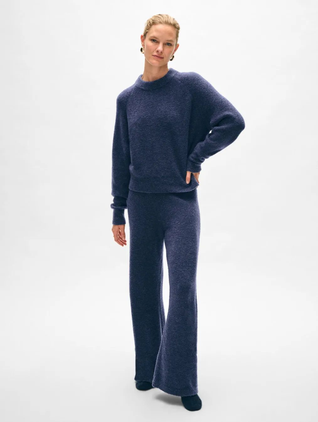 merino cashmere boucle wide leg pant