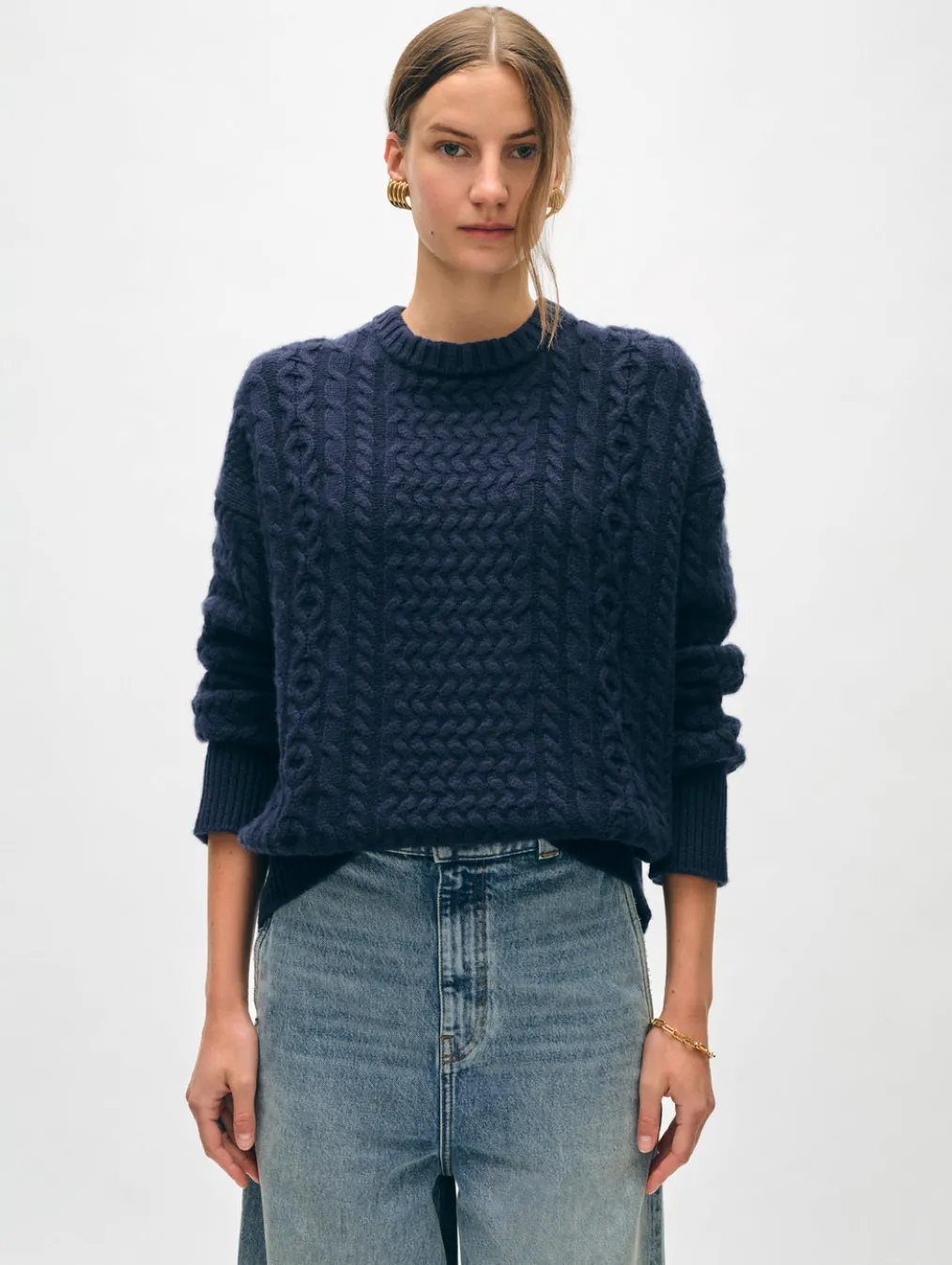 merino cashmere cable crewneck