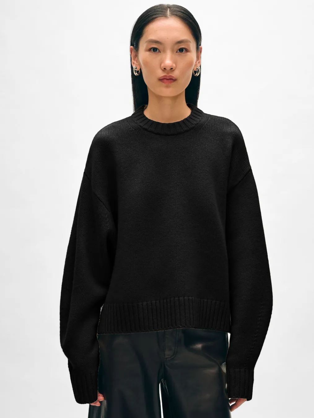 merino cashmere drop shoulder crewneck